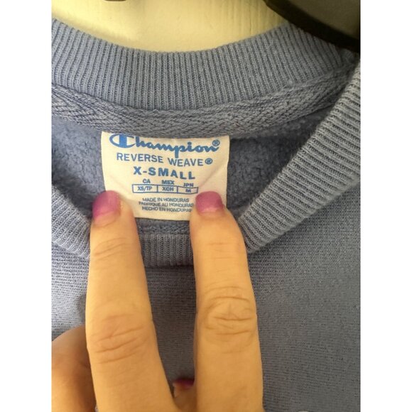 Retro Champion Reverse Weave XS Blue Crewneck Sweatshirt Vintage Style Womens - Picture 2 of 6